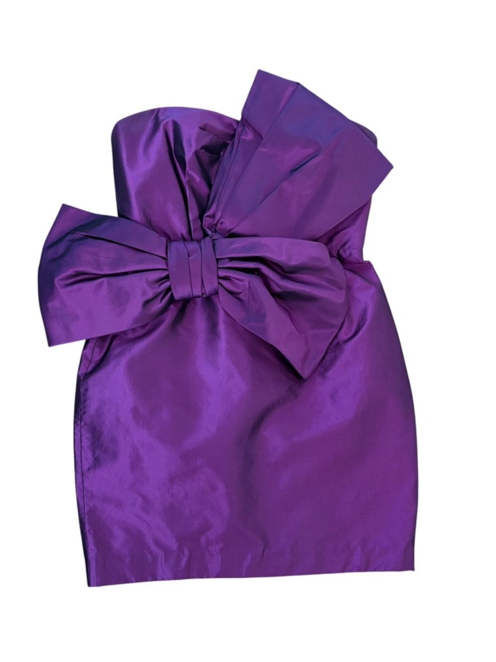 Marchesa Notte Metallic Purple Silk Bow Formal Mini Dress